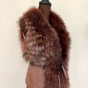 NWOT Brown Leather Vest Real Fox Fur XS size